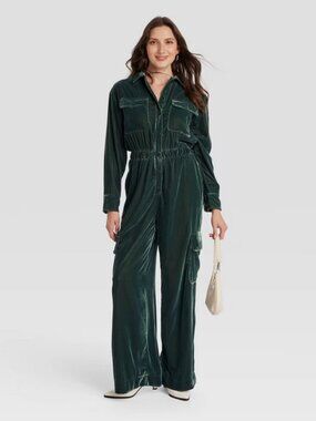 Women's Long Sleeve Velvet Cargo Jumpsuit - Universal Thread Green 6